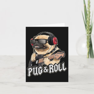Cartão Pug And Roll Fofa Rockstar Guitar Música Rocker Si