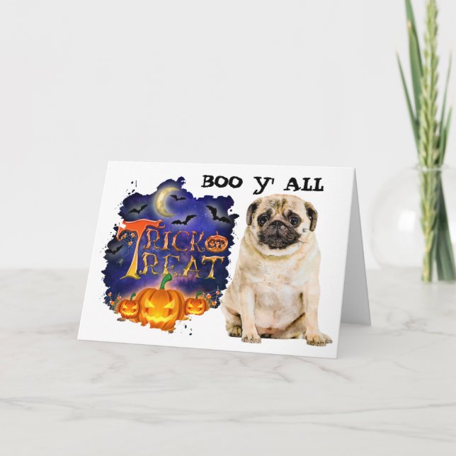 Cartão Pug Assustador de Halloween (Frente)
