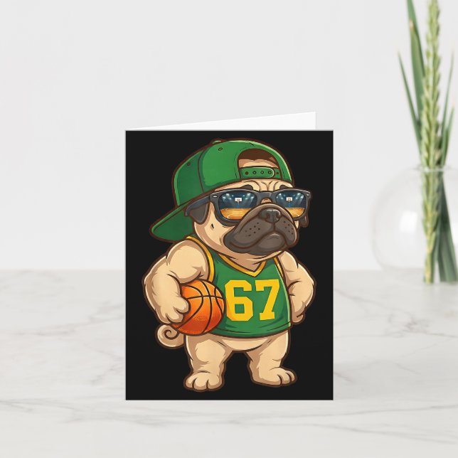 Cartão Pug Basketball Dog 67 Gen Alpha Slang Srts Men Boy (Frente)