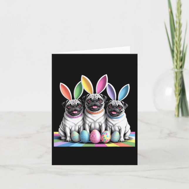 Cartão Pug Bunny Pals Páscoa Divertido! Cães Bons Primave (Frente)