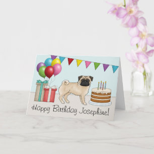 Cartão Pug Cerimonial Fofo Aniversário Feliz Colorido