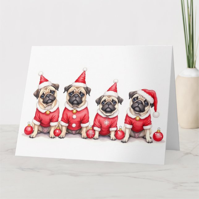 Cartão Pug Christmas Dress Santa Hat (Frente)