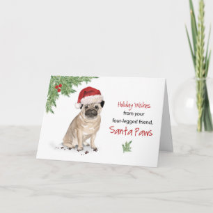 Cartão Pug Christmas from Dog in Funny Santa Hat