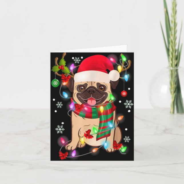 Cartão Pug Christmas Tree Lights Santa Dog Xmas Boys Pugm (Frente)