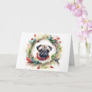 Cartão Pug Christmas Wreath Festivo Pup
