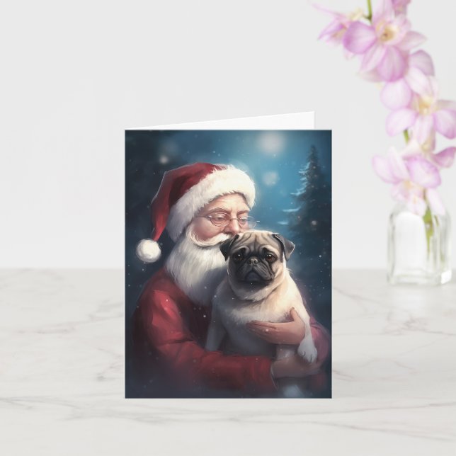 Cartão Pug Com Papai Noel Natal Festivo (Orquídea)