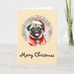 Cartão Pug com roupa de Papai Noel - Natal 1