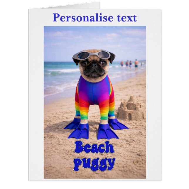 Cartão Pug da Praia (Frente)
