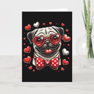 Cartão Pug Divertido Coração Cabeça e Pug do Dia dos Namo