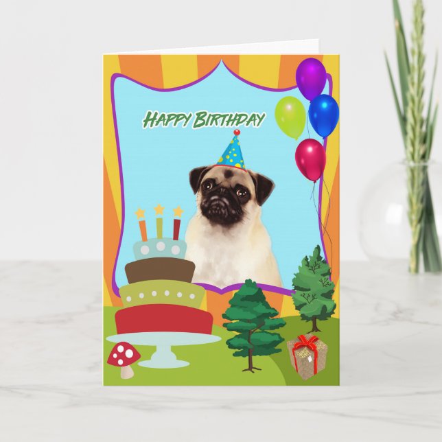 Cartão Pug Dog Birthday (Frente)