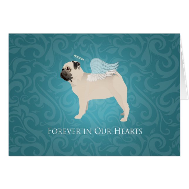 Cartão Pug Dog Breed Pet Memorial - Pug Angel Card (Frente Horizontal)