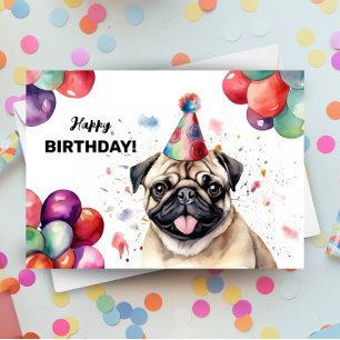 Cartão Pug Dog Portrait Festa de Pet Cute Que Feliz Anive