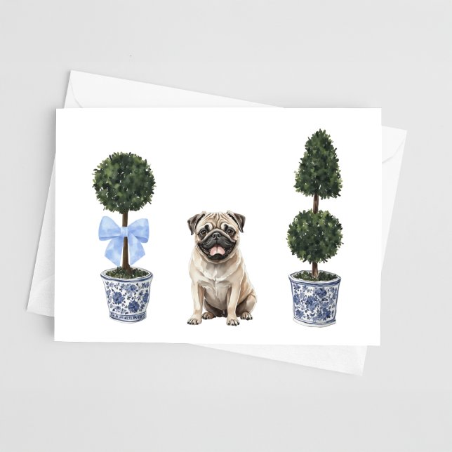 Cartão Pug Dog Puppy Topi Watercolor Card (Criador carregado)