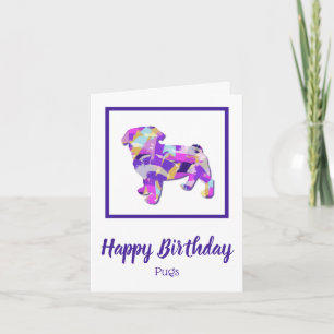 Cartão Pug Dog Silhouket Cux Purple PY&B Aniversário
