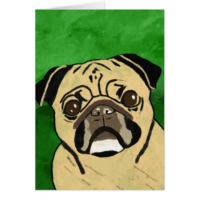 Cartão Pug Dog Watercolor Art Retrato (Frente)