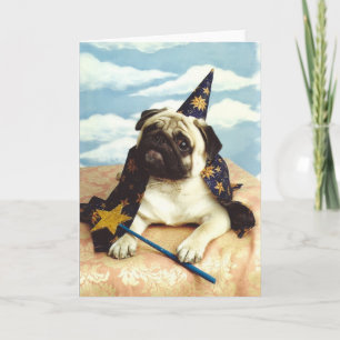 Cartão Pug Dog Wizard Magician