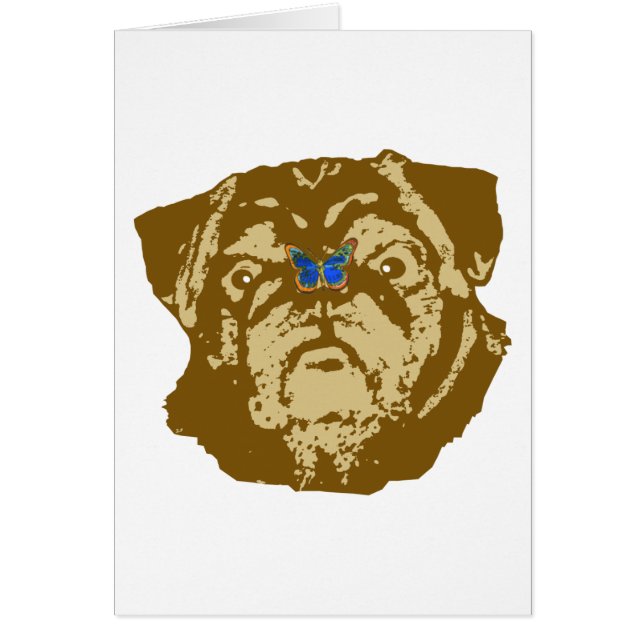 Cartão Pug e borboleta (Frente)