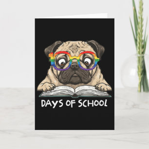 Cartão Pug Engraçado 100 Dias De Escola Óculos De Arco-Ír