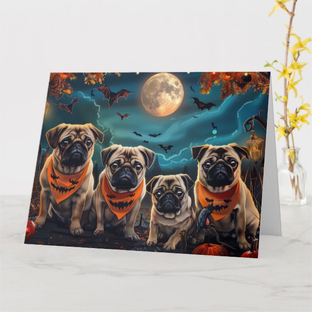 Cartão Pug Halloween Spooky (Flor Amarela)
