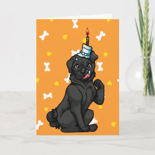 Cartão Pug Happy Birthday Cake - Black