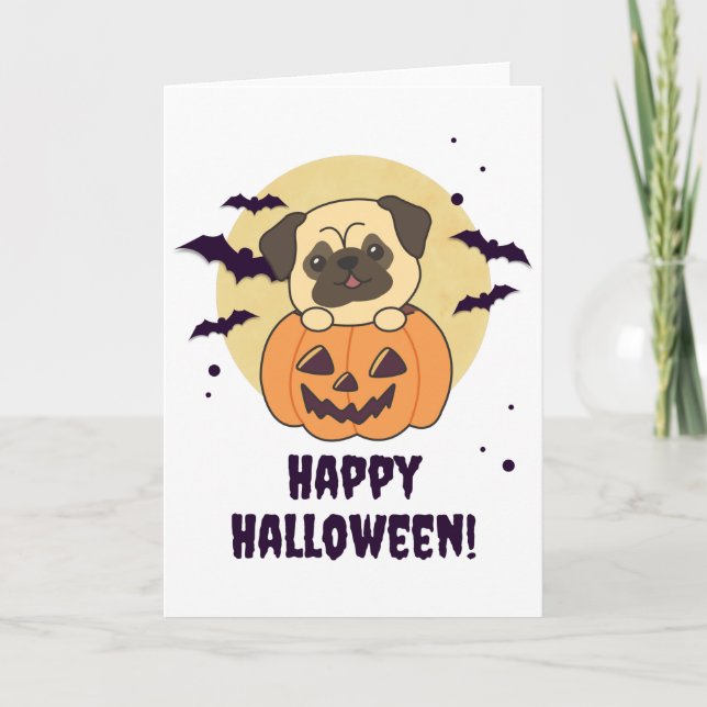 Cartão Pug In Pumpkin Sweet Dogs Happy Halloween (Frente)