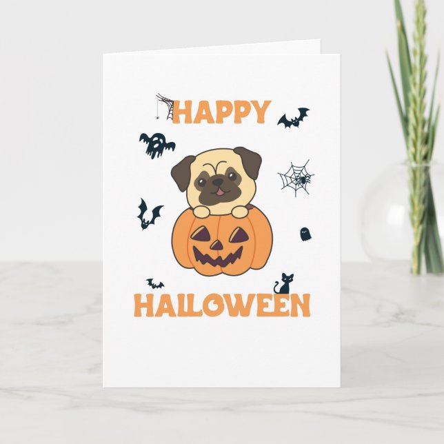 Cartão Pug In Pumpkin Sweet Dogs Happy Halloween (Frente)