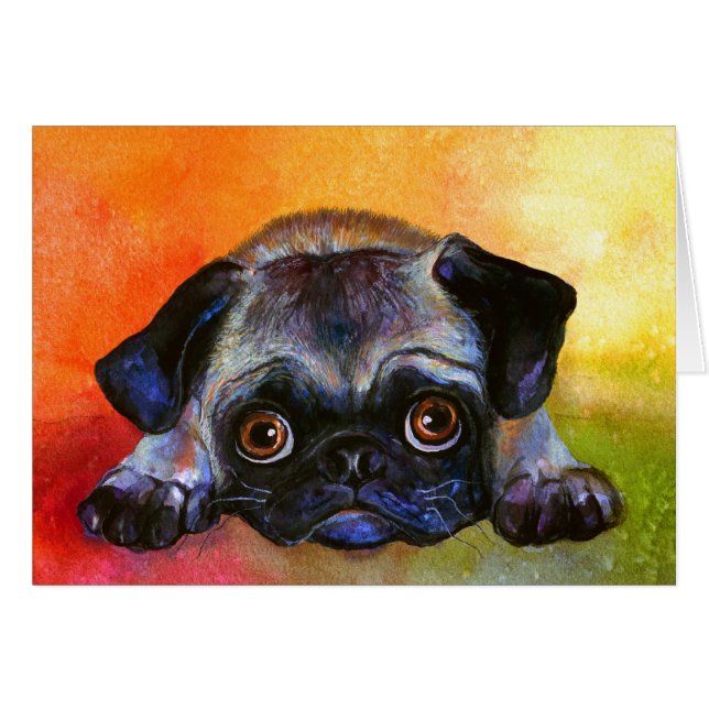 Cartão Pug lunático que pinta #1 Svetlana Novikova (Frente Horizontal)