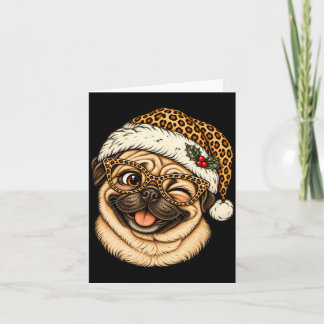Cartão Pug Natal Divertido Com Chapéu de Papai Noel Leopa