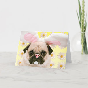 Cartão Pug Orelhas de Coelho