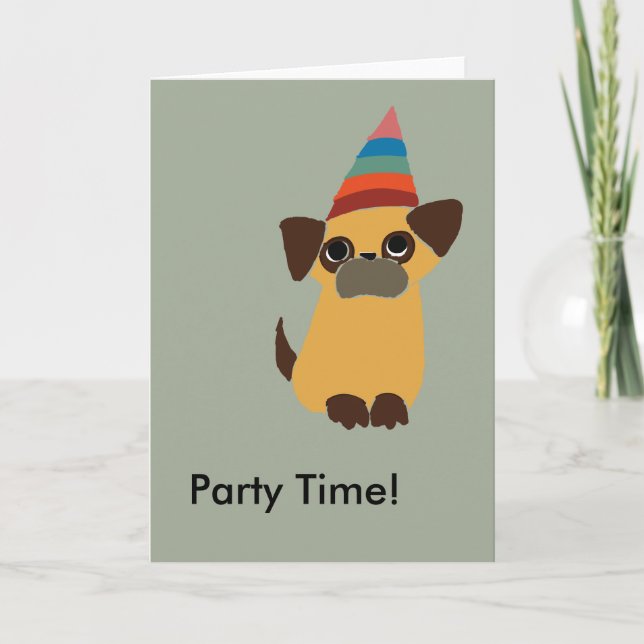 Cartão Pug Party time Birthday Card (Frente)