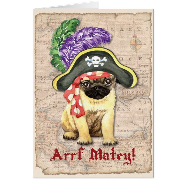 Cartão Pug Pirate Greeting Card (Frente)