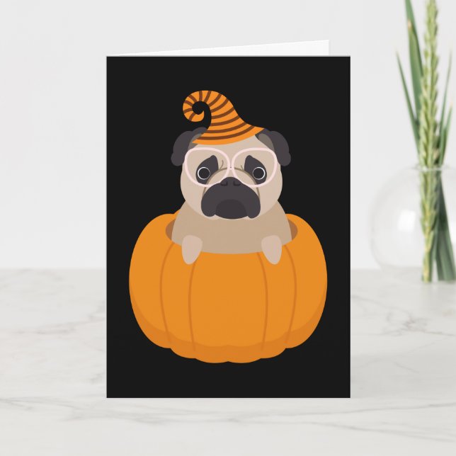 Cartão Pug & Pumpkin Halloween Card (Frente)