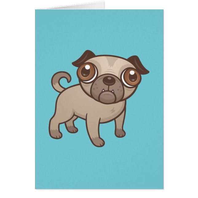 Cartão Pug Puppy Cartoon (Frente)