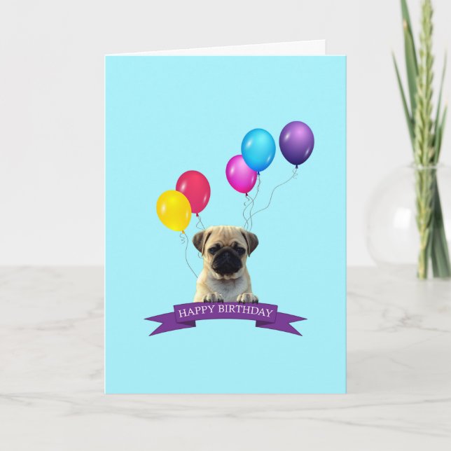 Cartão Pug Puppy Dog Happy Birthday Greeting Card (Frente)