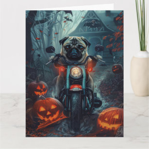 Cartão Pug Riding Motorcycle Halloween Scary