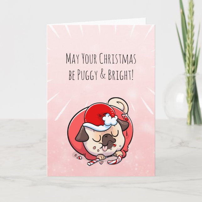 Cartão Puggy and Bright Christmas pug card (Frente)
