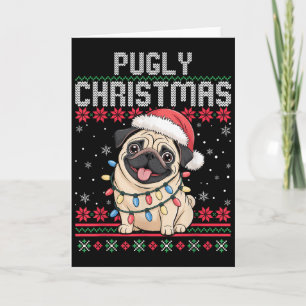 Cartão Pugly Ba Ham Pug Suéter de Natal Feio Cachorro Pug