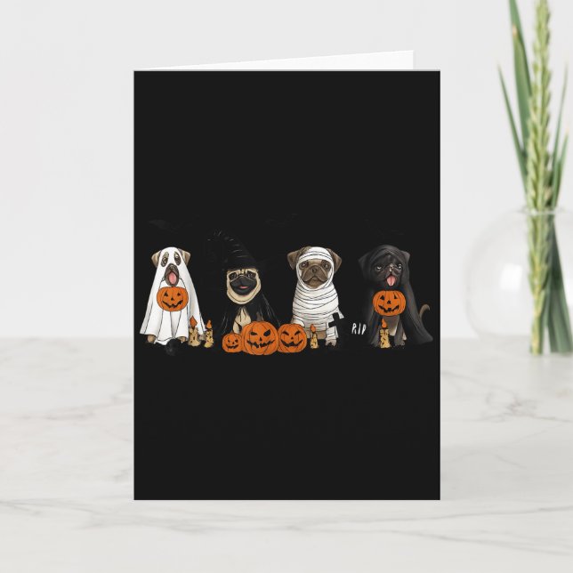 Cartão Pugs Dog Lovers - Pug Ghost Pug Witch Pug Hallowee (Frente)