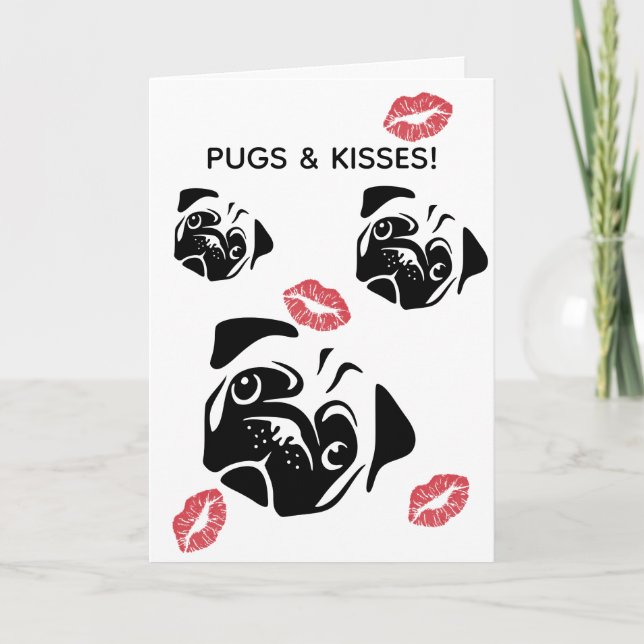 Cartão Pugs & Kisses Aniversário/ Saudação (Frente)