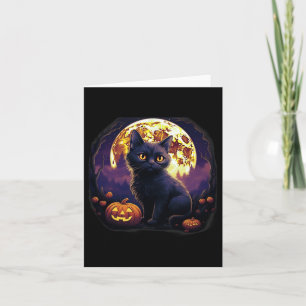 Cartão Pumpkin Black Cat Halloween Vintage Costume Para A