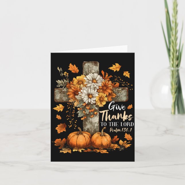 Cartão Pumpkin Christian Give Thanks To The Lord Floral F (Frente)