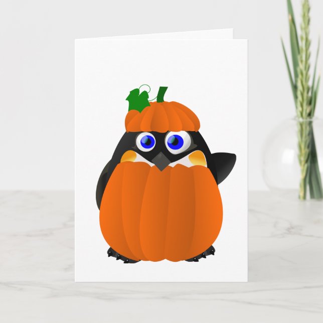 Cartão Pumpkin Costume Halloween Penguin (Frente)