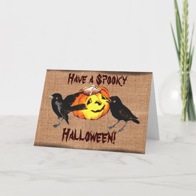 Cartão Pumpkin & Crows Vintage Halloween Card (Frente)