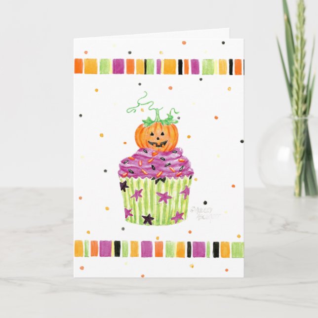 Cartão Pumpkin Cupcake Halloween Greeting Card (Frente)