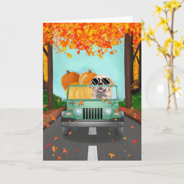 Cartão Pumpkin de Cachorro do Retriever do ouro (Flor Amarela)