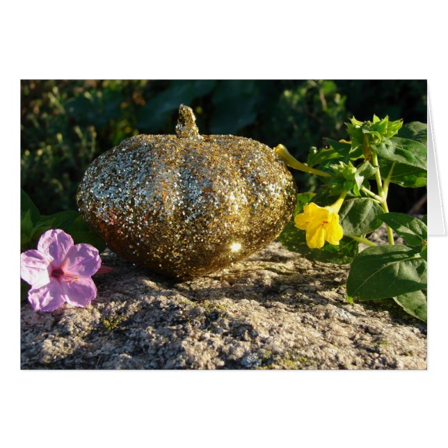Cartão Pumpkin Dourado e Flores de Quatro Relógios (Frente Horizontal)