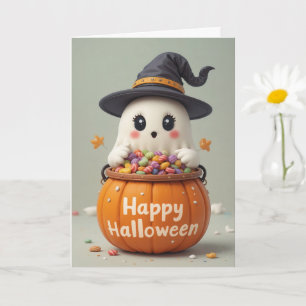 Cartão Pumpkin Ghost Halloween Boas Saudações Fantasmas