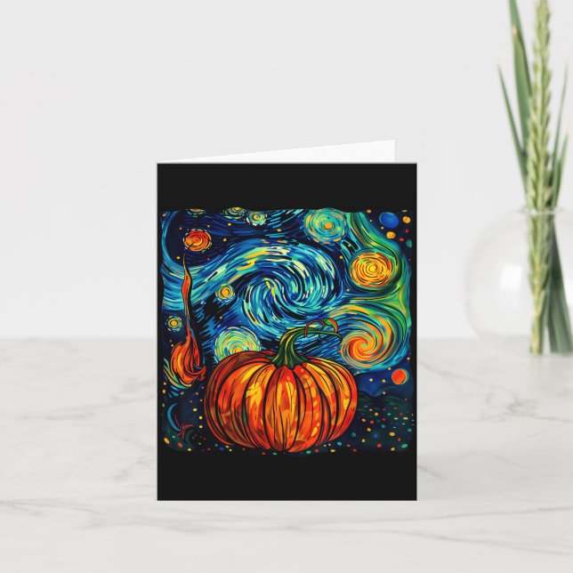 Cartão Pumpkin Halloween Starry Night Van Gogh Thanksgivi (Frente)