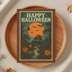Cartão Pumpkin Hauned House Vintage Halloween