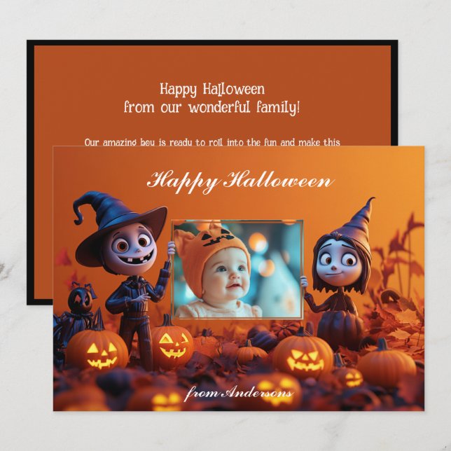 Cartão Pumpkin Pals saudações do Halloween (Frente/Verso)